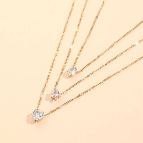 Zircon Necklace Multi-layer Five-pointed Star Love Water Drop Pendant